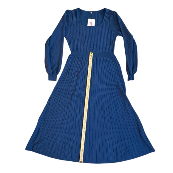 NWT Amazon Agseem Blue Long Sleeve Ribbed Knit Maxi Dress 100% Viscose - Picture 10 of 13